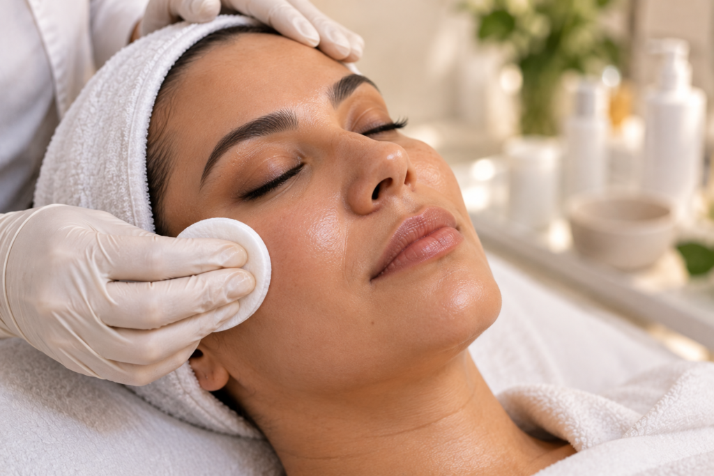 benefícios da limpeza de pele - esteticista realizando procedimento facial