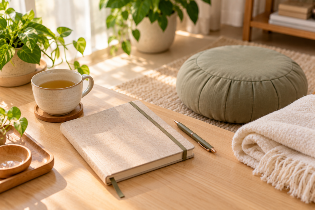 Ambiente de estudo e prática usado em uma formação de terapeuta de reiki